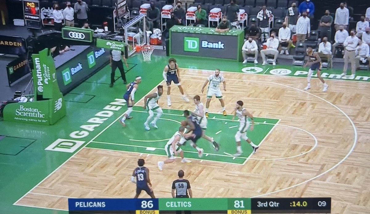 WorldWideWob's tweet photo. entire city of Boston trying to guard Zion during the final possession of the third quarter.

doesn’t matter. two points. https://t.co/iAkq6A9xRp