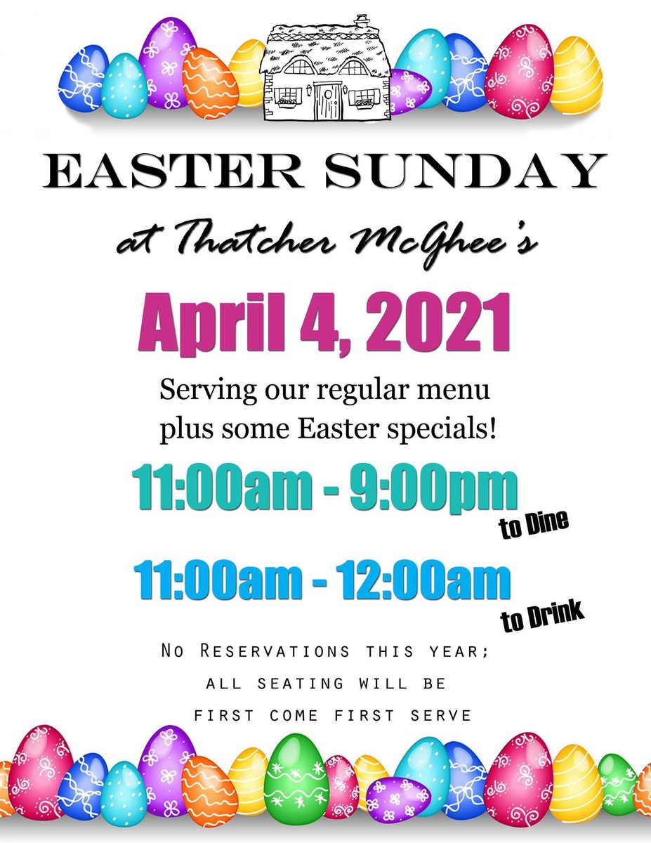 ThatchFairfield's tweet photo. Who could believe Easter is this Sunday!?!  We open at 11am serving our regular menu all day plus these additional Brunch specials!  No reservations this year; all tables will be first come first serve through the host.  We look forward to seeing you! https://t.co/sSDD8k2sTn