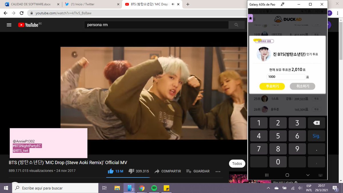AnnieP1302's tweet photo. Ahora dejando votos en Duck Ad
Pd: Dejo mas votos para Jin porque esta mucho mas atrás :(
#BTSNightPartyEC
@BTS_twt https://t.co/vWHMCKdjFf