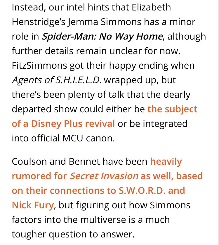 StevieTuesday's tweet photo. This feels like abjectly reckless speculation, but if we get the @AgentsofSHIELD x @SpiderManMovie crossover... segued into an AOS revival... I’ll start buying other people @disneyplus subs 🤯🤩 https://t.co/JwhUMswZN2