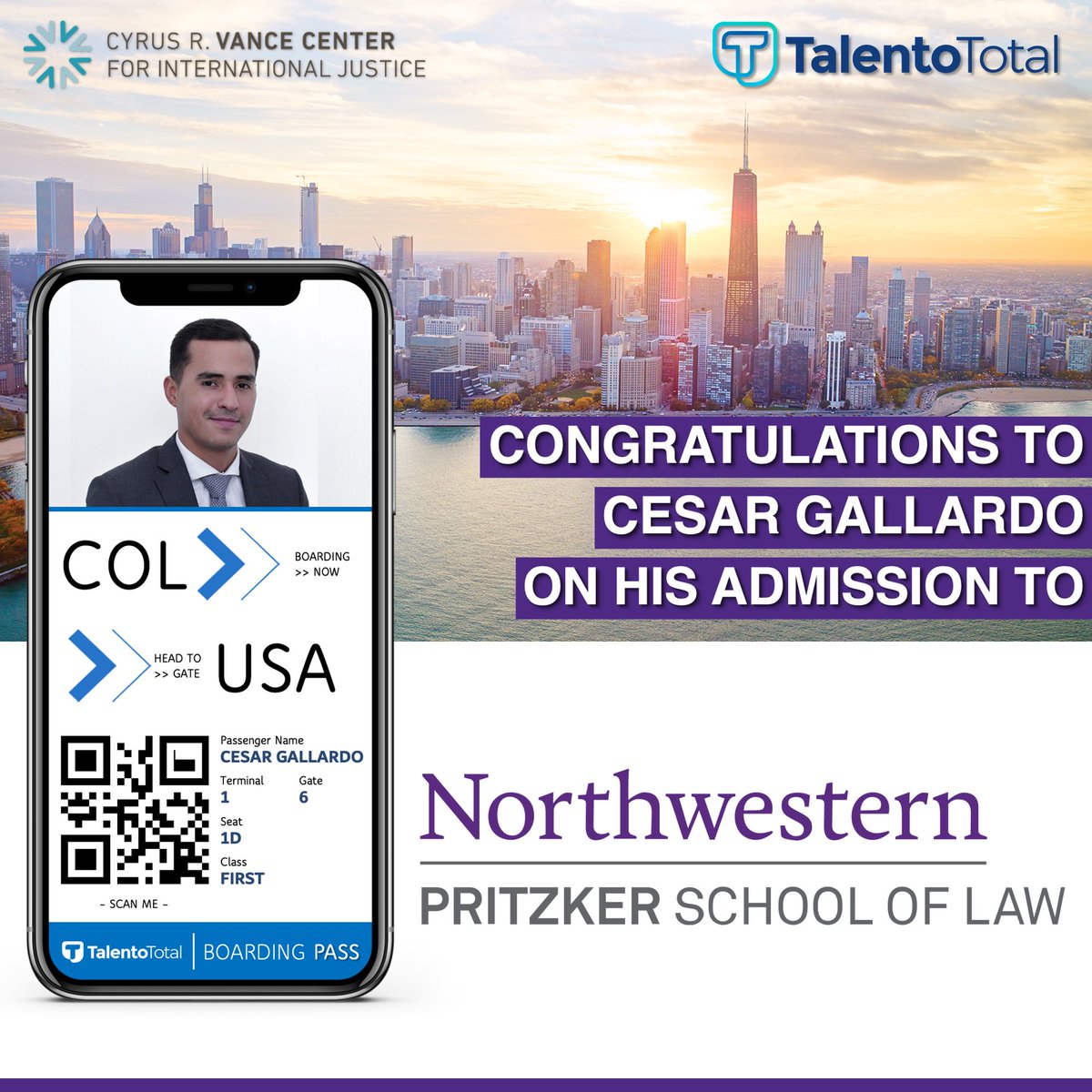 TalentoTotalOrg's tweet photo. Congratulations to Cesar Gallardo, TotalLAW Prep Candidate Class of 2021, for being admitted to @NorthwesternLaw
Cesar is a native Raizal islander and a member of the inaugural class of the TotalLAW Prep Program!
#TotalLAWPrep #Admitted #VanceCenter #TalentoTotal #LLM https://t.co/FJR6fJkJ5k