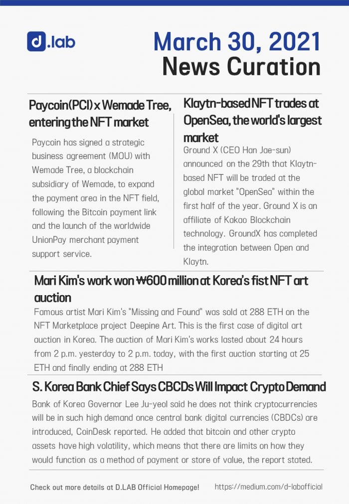 ✅March 26, 2021, D.LAB #Crypto #News Curation in #Korea🇰🇷

Check out the link below😃👇
medium.com/d-labofficial/…
#DeFi #NFT #CBDC #NFT #Paycoin #OpenSea #Klaytn #Bitcon #BTC