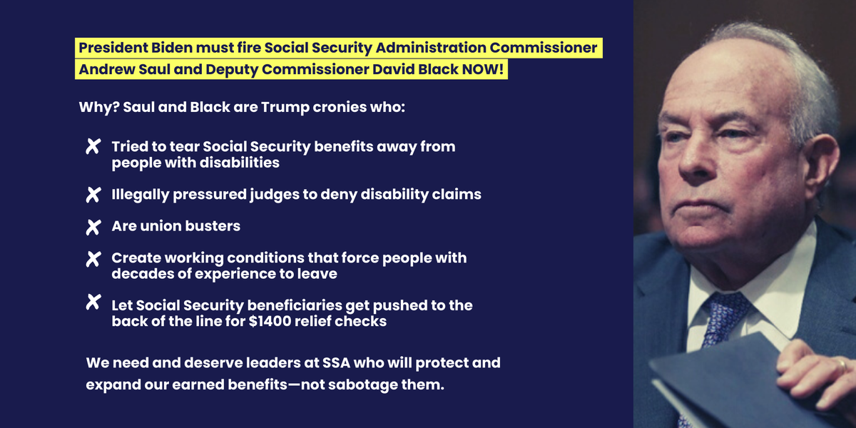 morethanmySLE's tweet photo. Trump crony Andrew Saul and his deputy David Black delayed the COVID relief checks of 30M seniors &amp; people with disabilities. Then they LIED about it. 

Many people like myself live on fixed incomes.

DISGRACEFUL!

@POTUS, it’s time to stop the sabotage. #FireSaulAndBlack. https://t.co/hXHdszsab9