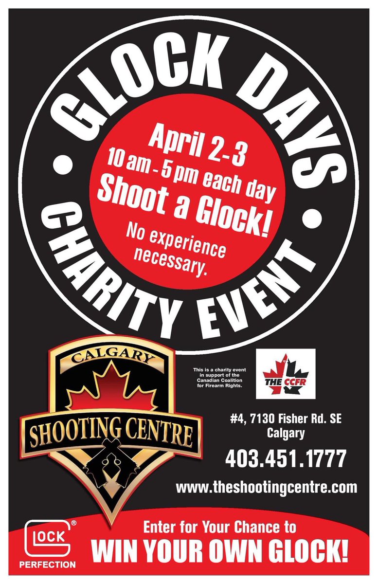 TWilsonOttawa's tweet photo. Donโt forget about #GlockDays at Calgary Shooting Centre!! Prizes, trials, fun and guns!! Donโt miss it!! ๐จ ๐จ๐จ๐จ
All in support of the CCFR and our legal battle to #SaveYourGuns ๐จ๐ฆโคต๏ธโคต๏ธโคต๏ธโคต๏ธ https://t.co/rv00241UvV