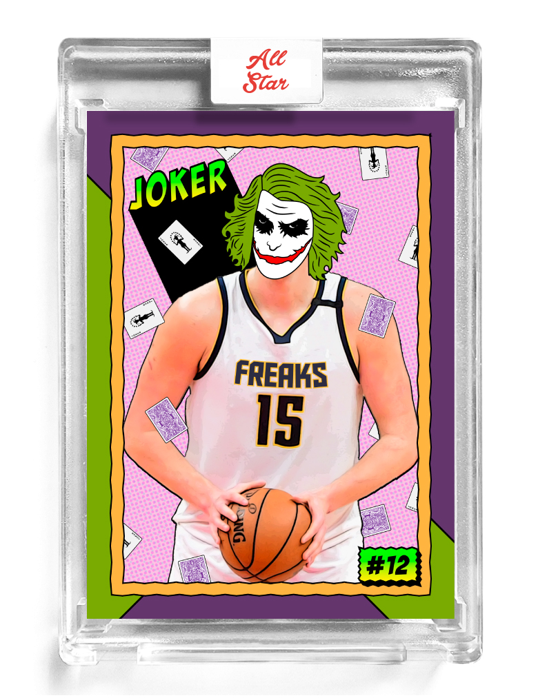 AllStarFreaks's tweet photo. Introducing Joker (#12) in #AllStarFreaks and JOK3R in #BlockBallers !  Give some love to the Serbian superstar! Both fun #NFTs to grab for your collection at base prices. https://t.co/GXawWTvLmH