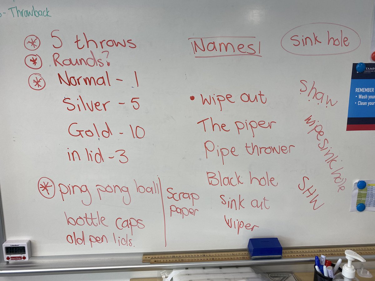 GrowWithRossouw's tweet photo. Engineering Design Process is in action in 6th grade! Ss saw a problem with many sanitizing wipe plastic containers being thrown away, so they brainstormed ideas and developed a solution! Behold - the first prototype of the Black Hole Game! #StamfordHK #STEMinn #Recycle https://t.co/1DJpizeRDr