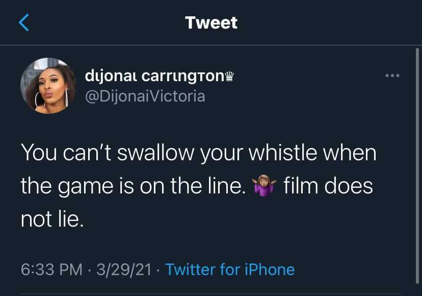 BleacherReport's tweet photo. Baylor's @DijonaiVictoria speaks out after the no-call vs. UConn on the Bears' final possession https://t.co/DVY2MPA8ae