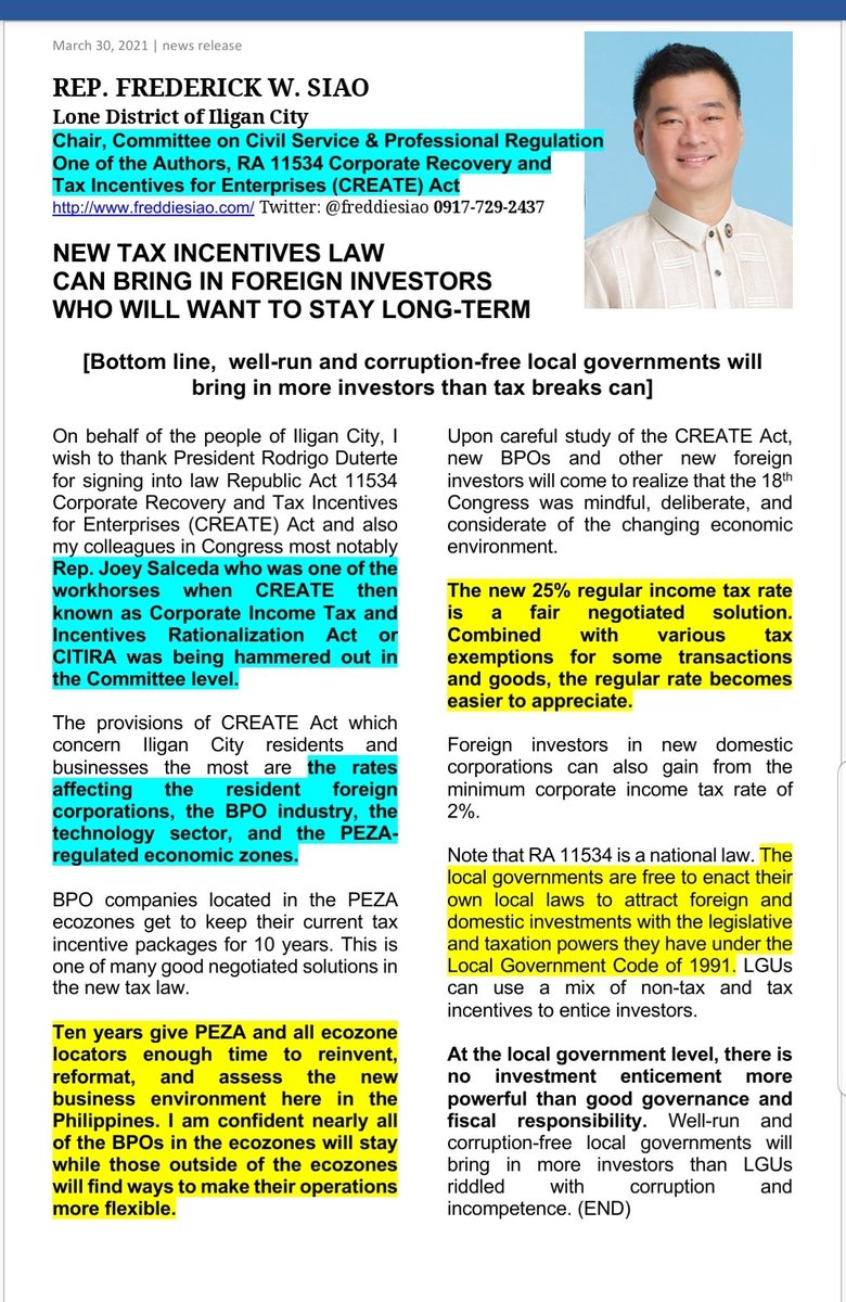 freddiesiao's tweet photo. The provisions of the CREATE Act which concern Iligan City residents and businesses the most are the rates affecting the resident foreign corporations, the BPO industry, the technology sector, and the PEZA-regulated economic zones. https://t.co/qHoxJdogxy https://t.co/kItuOn4vjk