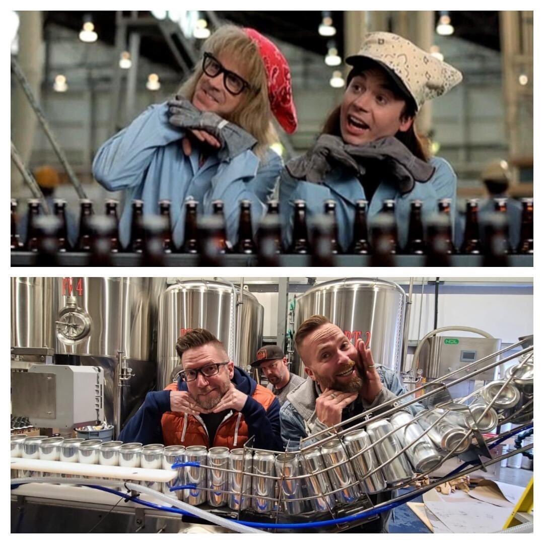 craftbrewjester's tweet photo. When it’s canning day at your bestie’s brewery you gotta do your best Lavern & Shirley! just like Wayne & Garth #SookeOceansideBrewery #SOB #SookesOriginalBrewery #Cans #Stiffjab pale ale #Bonfire blonde #Renfrew red ale #Leechtown all available now with #springboard IPA up next https://t.co/8h2d2mVaRm