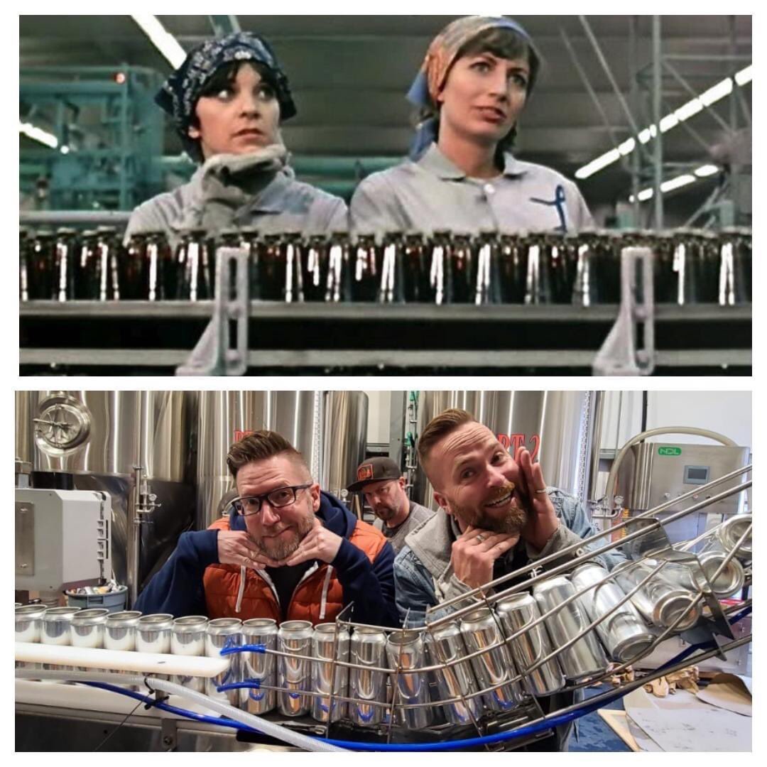 craftbrewjester's tweet photo. When it’s canning day at your bestie’s brewery you gotta do your best Lavern & Shirley! just like Wayne & Garth #SookeOceansideBrewery #SOB #SookesOriginalBrewery #Cans #Stiffjab pale ale #Bonfire blonde #Renfrew red ale #Leechtown all available now with #springboard IPA up next https://t.co/8h2d2mVaRm