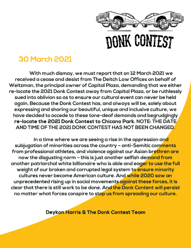 TexasRelaysShow's tweet photo. Donk Contest Update: Location has been changed for this Saturday's 2021 Donk Contest Car Show and Cultural Festival. #Culture #DonkContest #austintexas https://t.co/3qKVsVBNOL