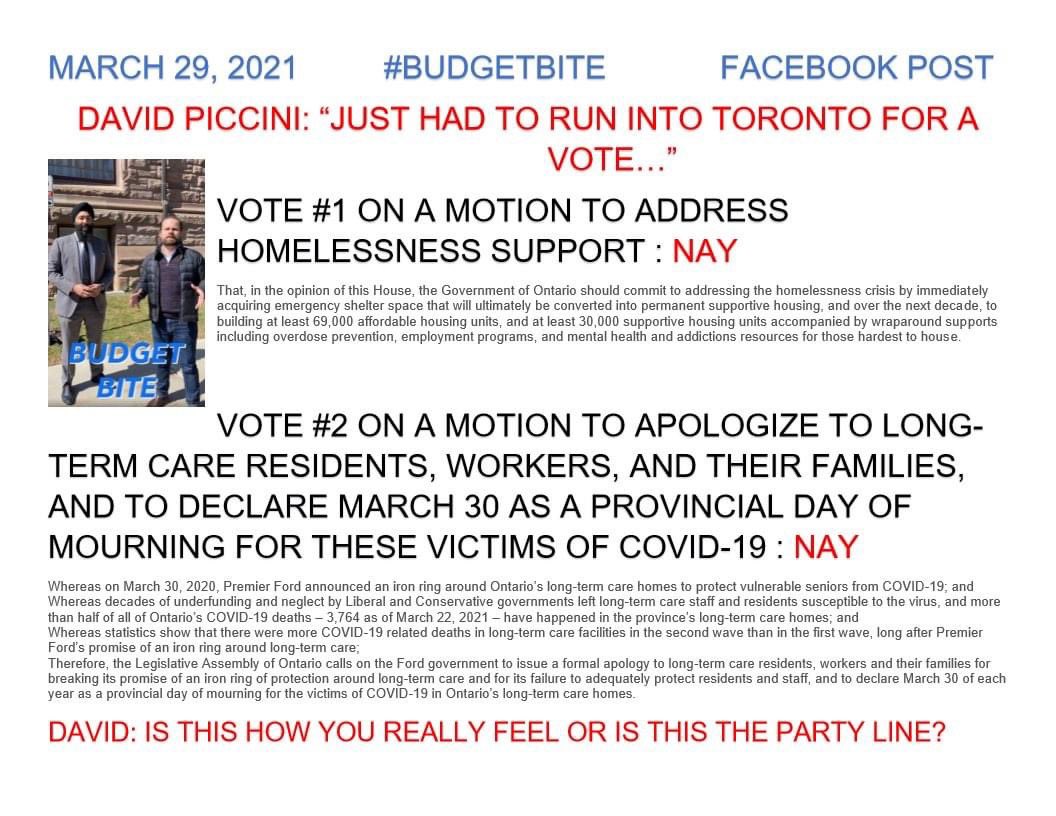 WendyGoodes's tweet photo. @DavidPiccini presented a #budgetbite video today for our riding with @PrabSarkaria. “Just had to run into Toronto for a vote...” The constituents in his #NorthumberlandPeterboroughSouth should know how he feels about the issues. https://t.co/EGxjCMsubM