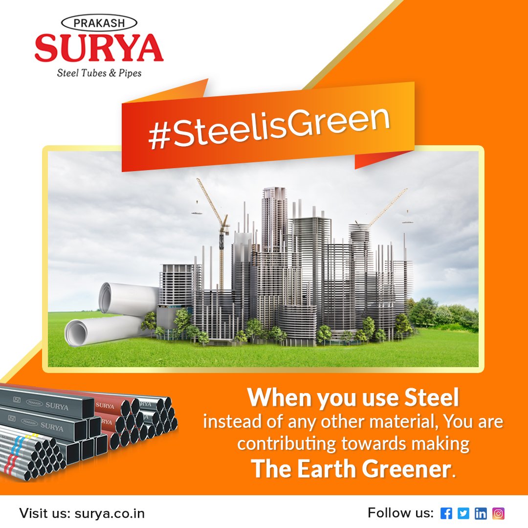 SuryaPipes's tweet photo. Steel can be recycled indefinite times without losing its strength thus it is environment friendly. Have you contributed towards making the earth greener?
#steelpipes #steel #prakashsuryapipes #india #steelisgreen #ecofriendlysteel #greenearth #indianbrand #gipipes #erwpipes https://t.co/nbqDwR8p8J