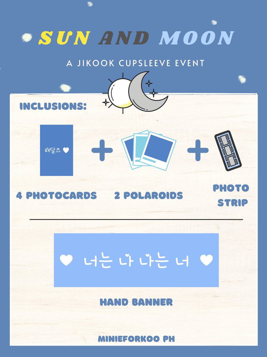 minieforkoo's tweet photo. 💛SUN and MOON💛

Cupsleeve stay-at-home event for BTS Jungkook and Jimin by Minieforkoo PH

270 php + LSF
DOO: April 15
DOP: April 22
ETA: 1st week of May 

registration form: https://t.co/PI3BbkGEhh

please help RT 💛 https://t.co/aakaoN89nW