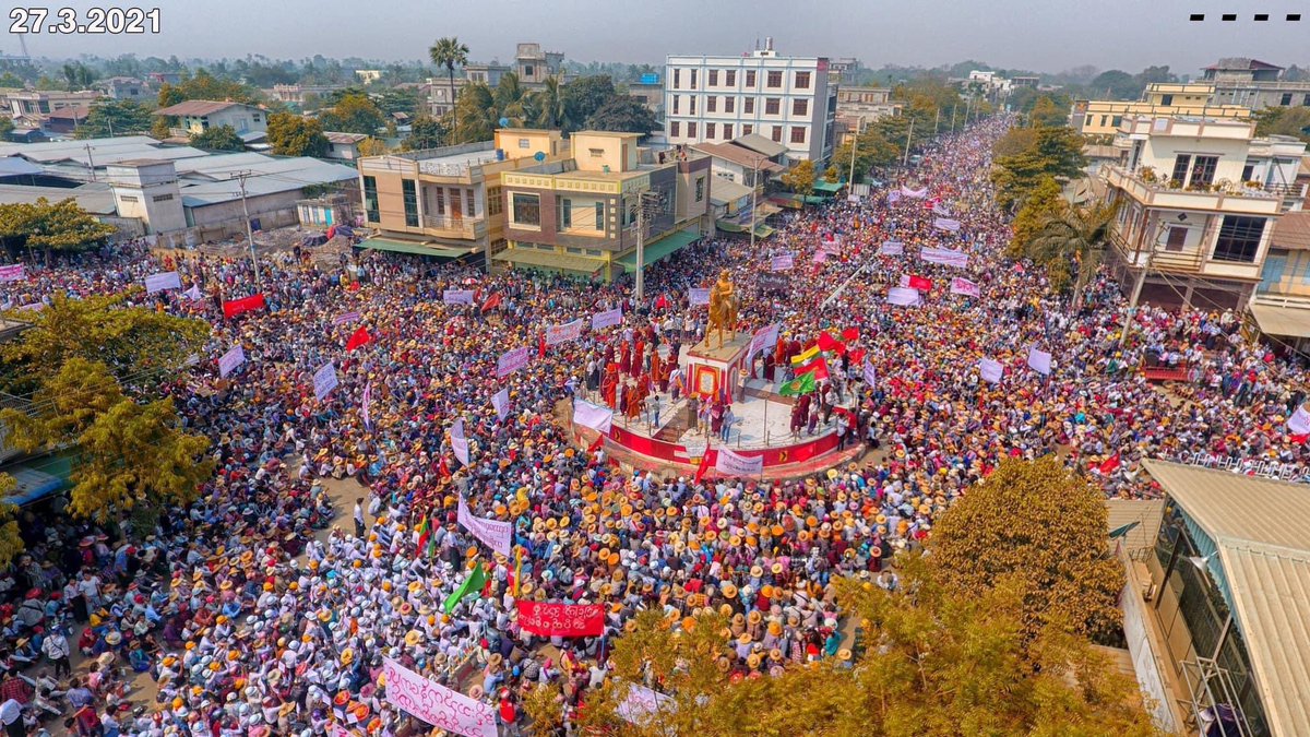 ThandarZin13's tweet photo. Even some townships are under pressure of coup, there’re still having lakhs of people protested against Dictatorship successfully in some township (such as Tangse Township).
27 March 2021
#SpringRevolutionMyanmar2021
#WhatsHappeningInMyanmar
#HearTheVoiceOfMyanmar https://t.co/XHpxTcyEEN