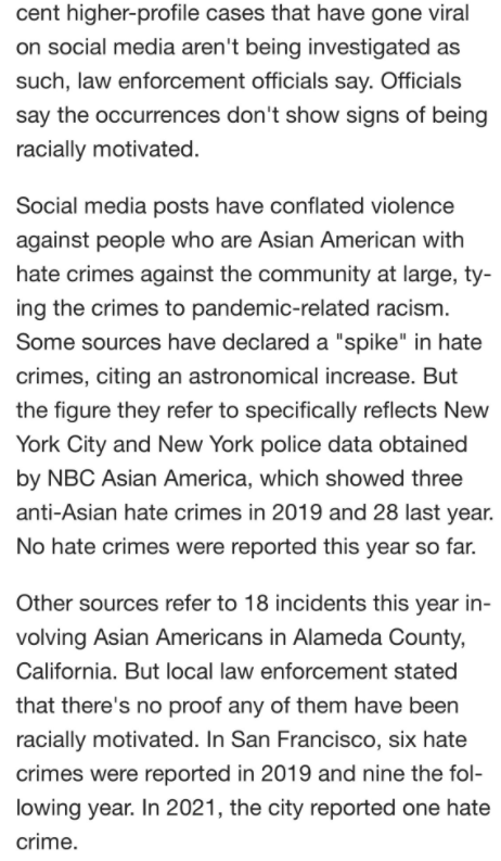 23. Here's NBC debunking the rhetoric that have been trying to force down our throats for the past couple months about anti-asian hate crime in the black community https://www.nbcnews.com/news/asian-america/violence-against-asian-americans-why-hate-crime-should-be-used-n1258793?s=09
