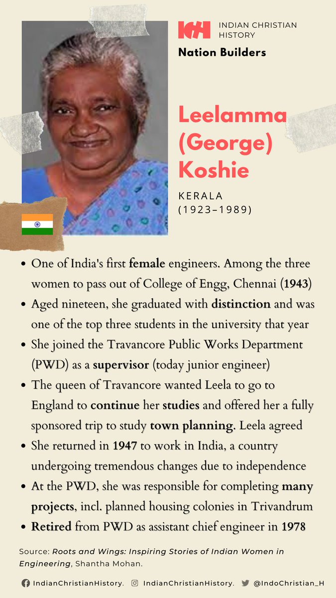 IndoChristian_H's tweet photo. Among the first #WomanEngineers, Leelamma Koshie said that only when #women take their place with men in #engineering, would #India march towards permanent national reconstruction. #BornOnThisDay #IndianChristiansNationBuilders #Kerala https://t.co/XiYsAt0V1p
