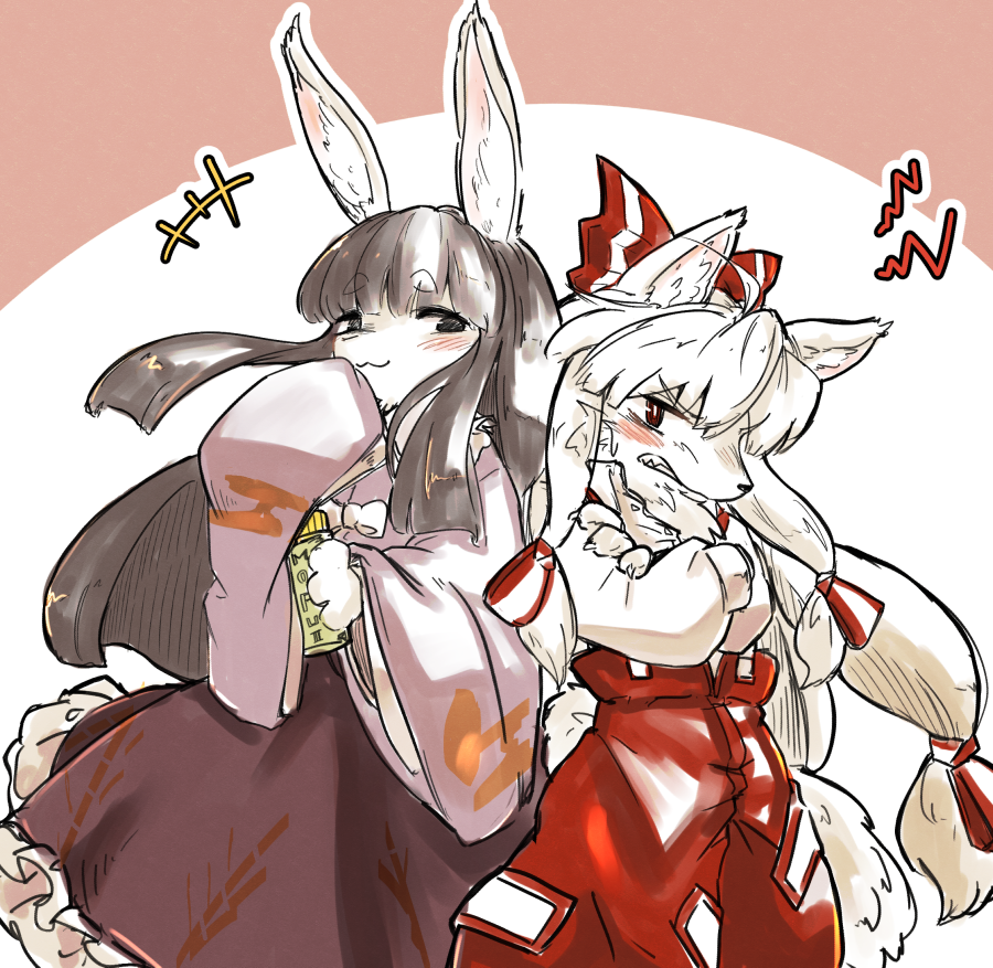藤原妹紅 ,蓬莱山輝夜 「モコウルフ VS 輝夜兎 」|うぃすのイラスト
