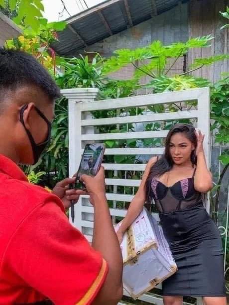 In Philippines, the delivery guys need to ensure they take a photo as a proof that the package has been delivered to the right place. Some people are legit turning that into a photo shoot. 