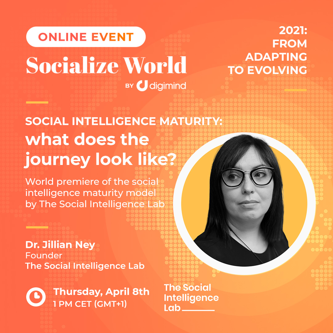 TheSILab's tweet photo. Join Socialize World 2021 8th April '21 08:00 - 23:00 BST
Dr. Jillian Ney will be discussing Social intelligence Maturity: What does the journey look like? 12:00 BST
Register Free: https://t.co/AJIGRemRF0
#socialiseworld2021 #digimind #thesilab #socialintelligence #digital https://t.co/OJPdj47BBy