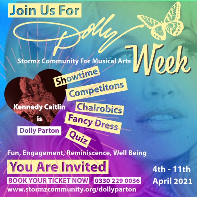 stormzcommunity's tweet photo. There’s just 5 days to go before ‘Dolly Week’ starts.  Care homes throughout the #UK, #USA, #Canada &amp; #Australia will be streaming this incredible musical tribute to the Queen of Country music, @DollyParton 

Tickets £24:  https://t.co/678aEe9ESP

#dollyparton #dollypartonfans https://t.co/Zrb0u23lDZ