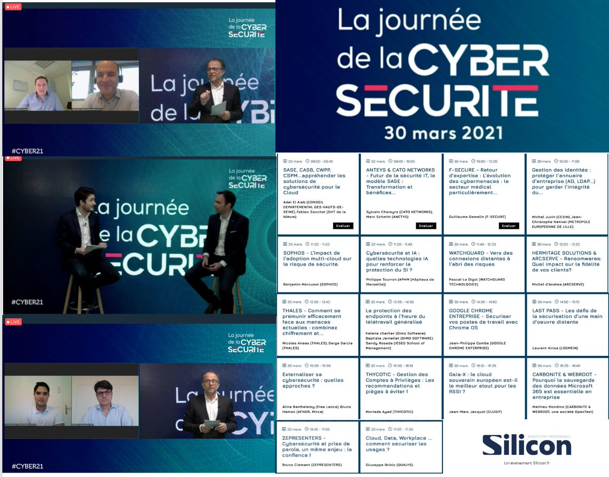 La journée de la #cybersécurité <a href="/frsilicon/">Silicon France</a> 
bit.ly/2P98Wa9 
La #cyber au coeur de la transformation du SI. L'enjeu : couvrir toute la surface d'attaque, de la gestion des identités à la protection des end-points... #cyber21 
Avec <a href="/AlinBarth/">Aline Barthelemy</a> #RSSI (<a href="/CEFCYS_Officiel/">CEFCYS</a>)