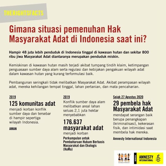 amnestyindo's tweet photo. RUU Masyarakat Adat adalah salah satu cara melindungi hak mereka. Baca selengkapnya di '#TheRightsFacts: RUU Masyarakat Adat dan Hak Masyarakat Adat'. https://t.co/O5zAKXC09x