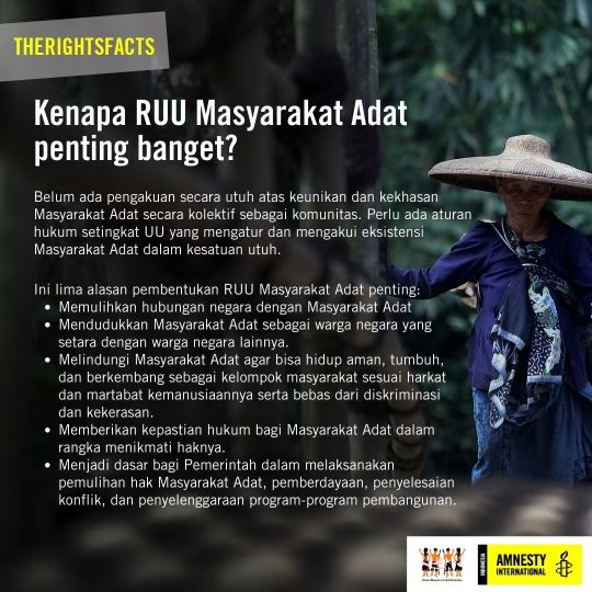 amnestyindo's tweet photo. RUU Masyarakat Adat adalah salah satu cara melindungi hak mereka. Baca selengkapnya di '#TheRightsFacts: RUU Masyarakat Adat dan Hak Masyarakat Adat'. https://t.co/O5zAKXC09x
