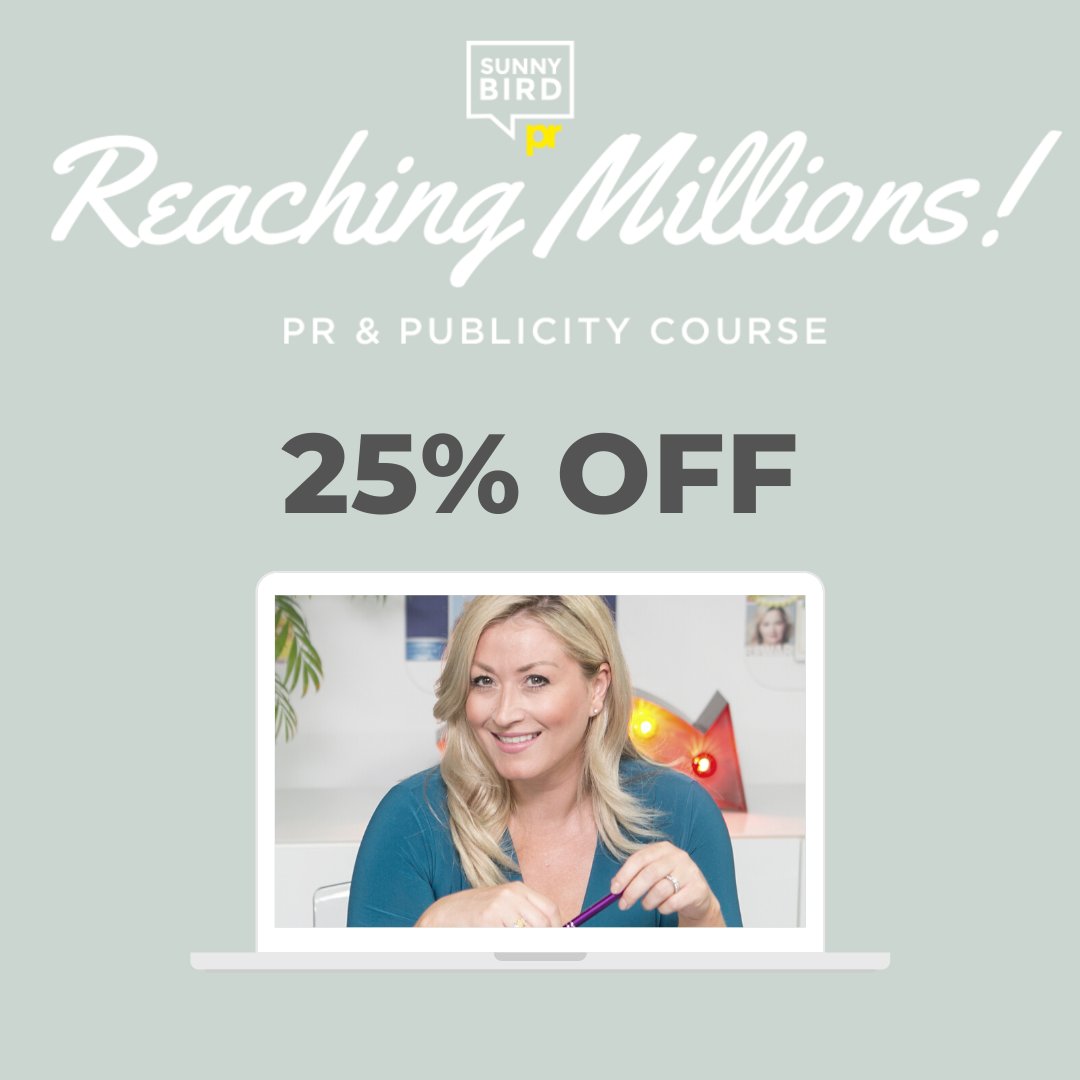 sunnybirdpr's tweet image. We are offering you 25% off our next PR &amp;amp; Publicity Course! The online course is on Thursday 29th April from 10-1pm and is £45 per person. Use the code RM25OFF to receive 25%! Visit - sunnybirdpr.com/online-course-….

#onlinecourse #onlineprcourse #prcourse #sbpr #publicrelations #pr