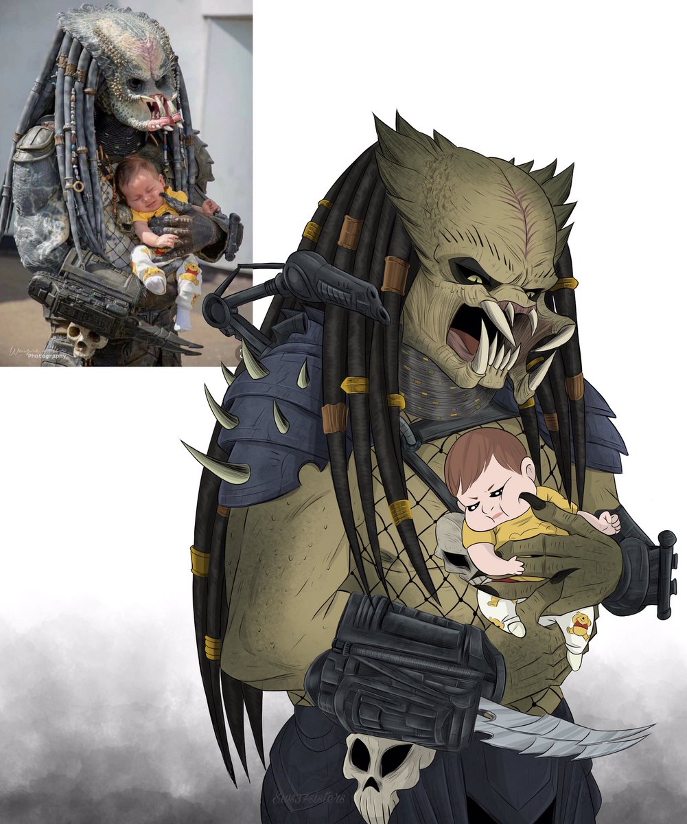 36sisters's tweet photo. Here’s predator first time holding a baby human 👶
He was our first crush when we were younges
And first time draw him it was so hard and thank goodness I did it
#artistsontwitter #drawing #PredatorCLP #scifi #Aliens https://t.co/gSlMLjEEva
