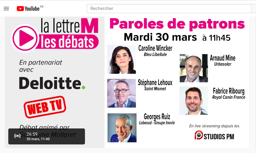 lalettremnews's tweet photo. Paroles de Patrons
#DEBAT #Lettrem
C'est dans une demie-heure à 11h45
sur notre page #YouTube
avec nos partenaires #deloitte #StudioPM
Cliquez sur le lien: https://t.co/qB5xrv2CN2
#management #rh #social #télétravail #investissement
#innovations #Economie https://t.co/H4J25CF13u