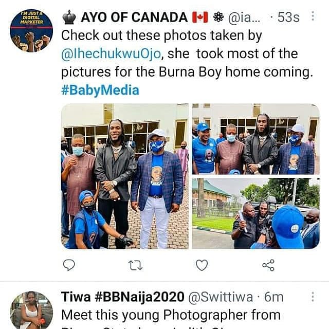 jane_uyi's tweet photo. My gurl @Ihechukwuojo doing wonders.. She literally shot most of the trending pictures from Burna Boy's Homecoming.. A young girl with so much skills.. #BabyMedia na 'men' you be ooo. I'm super proud of you ❤️ ❤️ ❤️ https://t.co/byU8LRvX41