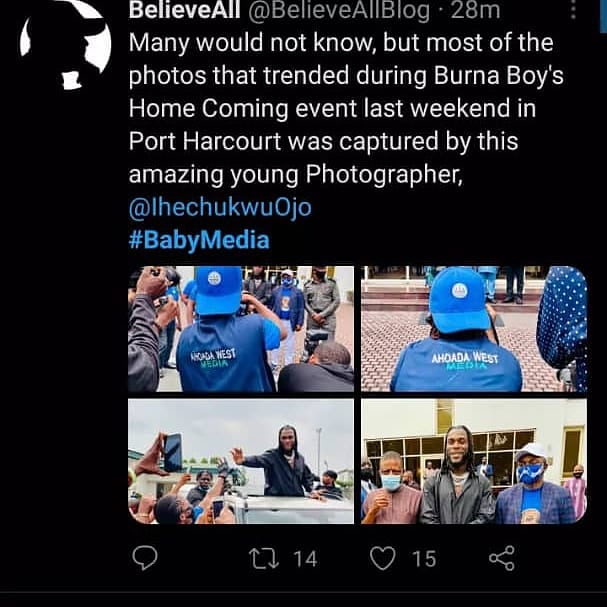 jane_uyi's tweet photo. My gurl @Ihechukwuojo doing wonders.. She literally shot most of the trending pictures from Burna Boy's Homecoming.. A young girl with so much skills.. #BabyMedia na 'men' you be ooo. I'm super proud of you ❤️ ❤️ ❤️ https://t.co/byU8LRvX41