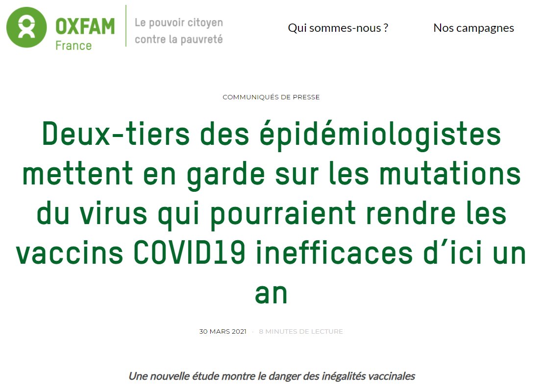 oxfamfrance's tweet photo. Des épidémiologistes tirent la sonnette d'alarme : nous avons moins d'1 an avant que les mutations du virus ne rendent inefficaces les vaccins actuels. Pour mettre fin à la pandémie, chacun-e doit pouvoir être rapidement protégé-e, partout dans le monde 👉 https://t.co/pxFahWHWXw https://t.co/3Y9TEcWfMC