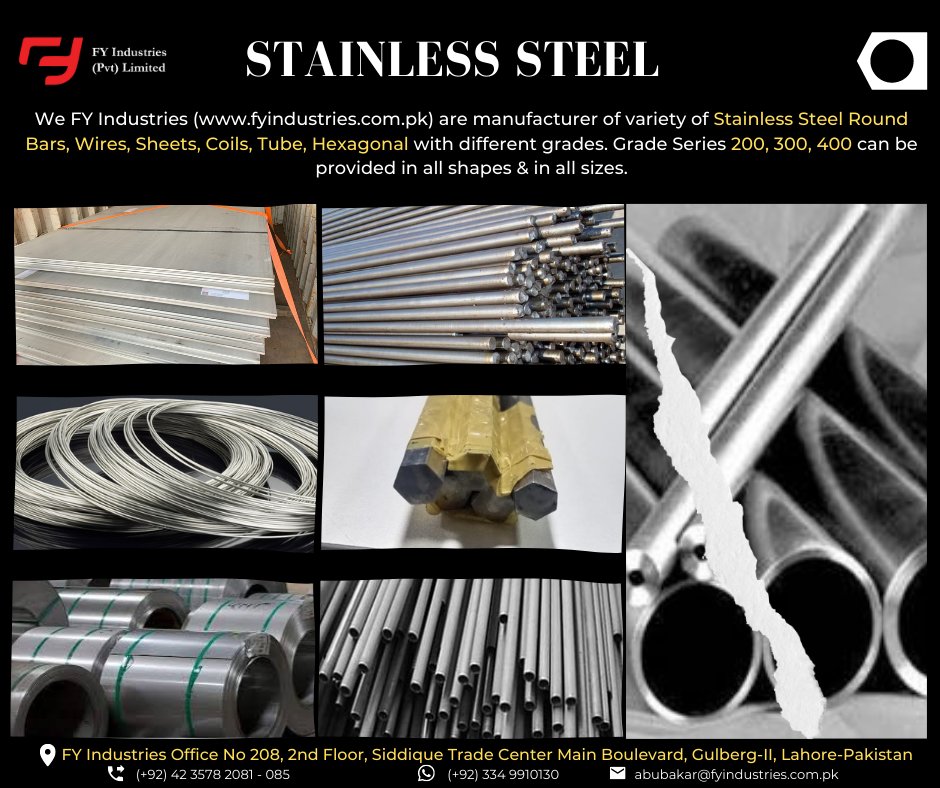 PakChinaSpecia1's tweet photo. We are here to provide our Professional services in Stainless Steel Raw Materials. We are manufacturers and suppliers of all types of stainless steel shapes and steel grades as well. 
Website: https://t.co/p5vTPbzLVx
Email : abubakar@fyindustries.com.pk https://t.co/ktOb9809MJ