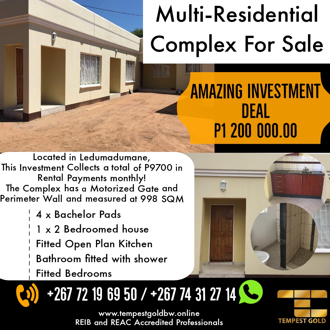 NeltahMosimane1's tweet photo. Invest In this Lovely Multi-Residential in Ledumadumane for only P1, 200,000.00 and spend your future enjoying the fruitful returns!
Contact Us (72196950)Today To Schedule A Viewing or For More Information.
#realestate #property #realestatebotswana #Botswana  #realestate https://t.co/iW9FEkqsoF