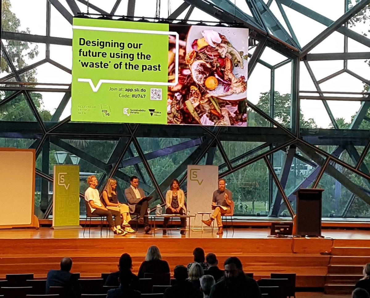 LeonieHag's tweet photo. Opportunities and challenges around reducing and reusing food waste: interesting evening about connecting the dots between innovation and making it happen @SustainVic by bringing our whole self to work @mattwicking and events now that we can #MelbourneDesignWeek #GreatWrap https://t.co/P9aEmpRjFy