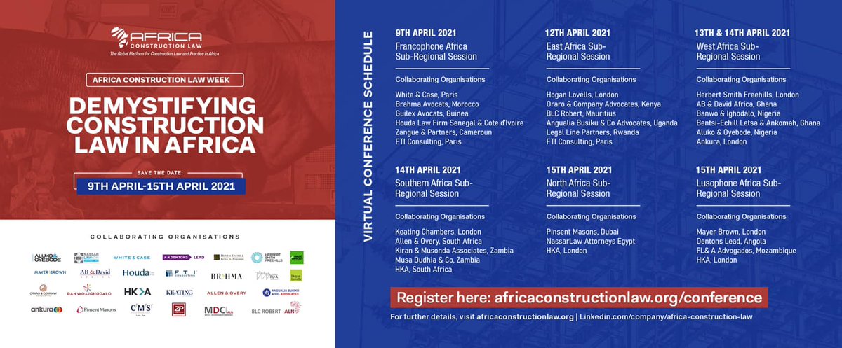 We would like to introduce you to the Africa Construction Law (“ACL”) which is set to launch with its inaugural event, Africa Construction Law Week – demystifying construction law in Africa, on 9 – 15 April 2021..

Please refer to ACL’s website africaconstructionlaw.org.