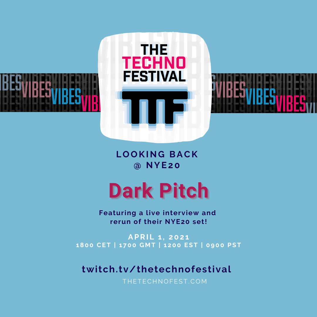 TheTechnoFest's tweet photo. Come hang out with us as we chat LIVE with the brilliant @DarkPitch3 and watch a #rerun of their amazing set from #NYE20 on #twitch. ⁠
Join us April 1 @ ⁠
09:00 PST⁠
12:00 EST⁠
17:00 GMT⁠
18:00 CET⁠
on https://t.co/O8bRdJ8hUr .⁠
hope to see you all there! https://t.co/dEmPqZDQsO