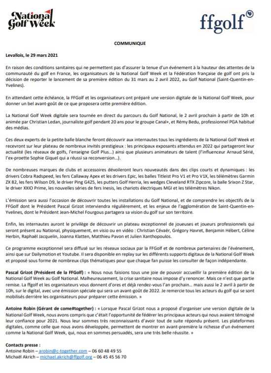 Connectez vous au direct de la National Golf Week Digitale le vendredi 2 avril de 10h à 13h.                  #golf #business #evenementiel #endirect #live #golfnational