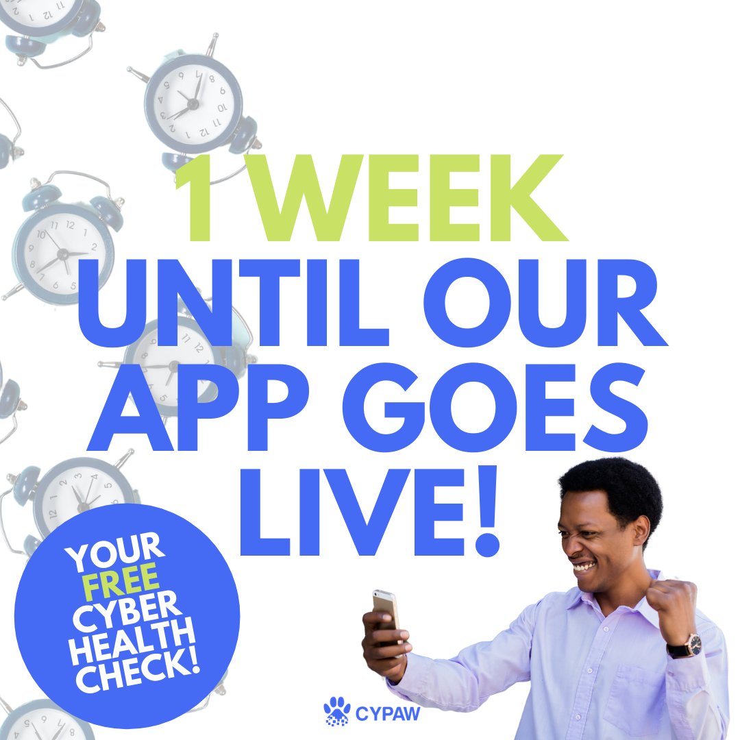 Cypaw's tweet photo. We are launching in 7 days, get ready to download our app and carry out your free #CyberHealthCheck!
Your personal data is publicly available online, take action and protect yourself now: https://t.co/IZmx3t6HTZ
#CyberSecurity #InfoSec #App #StartUp #Tech #Technology #Apps https://t.co/RjQJOlTAEO