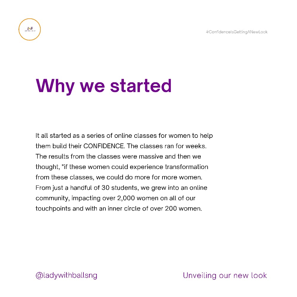 ladywithballsng's tweet photo. So, we started with a series of classes aimed at building confidence in women. We thought, if these women could experience transformation from these classes, why not make this open to more women. Then we grew from just a handful of 30 students to a community of over 2000 women. https://t.co/oOpdq8q6sP