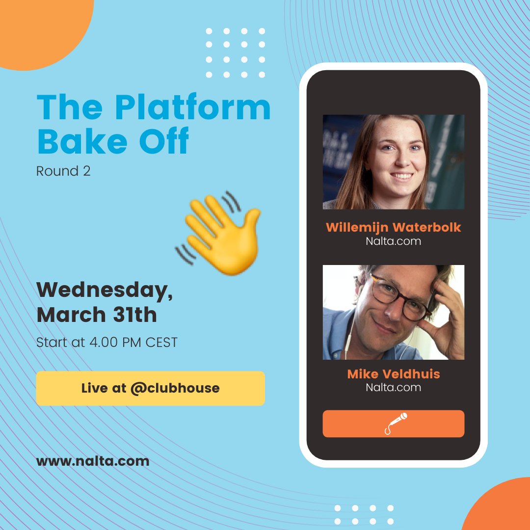 Naltacom's tweet photo. Listen -> https://t.co/CUcvPqqghM
Wednesday March 31st we open our room at 16:00 CEST for the Platform Bake Off! This week we will announce the new podcast series of The Platform!

#theplatform #podcast #clubhouse https://t.co/c4lToGcc4N