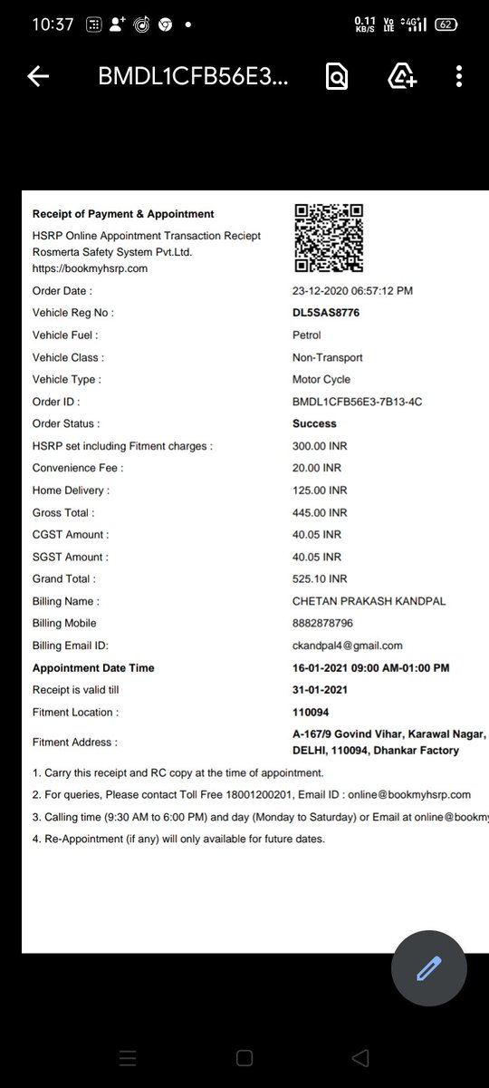 kandpal4's tweet photo. @bookmyhsrp @Book_My_HSRP 

These people are complete Fraud and cheater .
They have taken the charges in advance and now on every call they are just giving xcuse that "will be delivered in 3 days". since last 2 months. 
@dtptraffic @TransportDelhi plz intervene in this. https://t.co/Wny9lRILLe