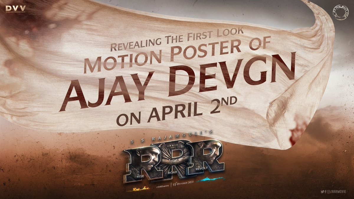 RRRMovie's tweet image. He&apos;s a strong force to reckon with! ✊🏻
Presenting him in a never seen before avatar. Motion Poster of @AjayDevgn on April 2nd. 🔥

#AjayDevgnKaFiRRRstLook

@ssrajamouli @tarak9999 @AlwaysRamCharan @aliaa08 @oliviamorris891 @RRRMovie @DVVMovies #RRR #RRRMovie #AjayDevgn