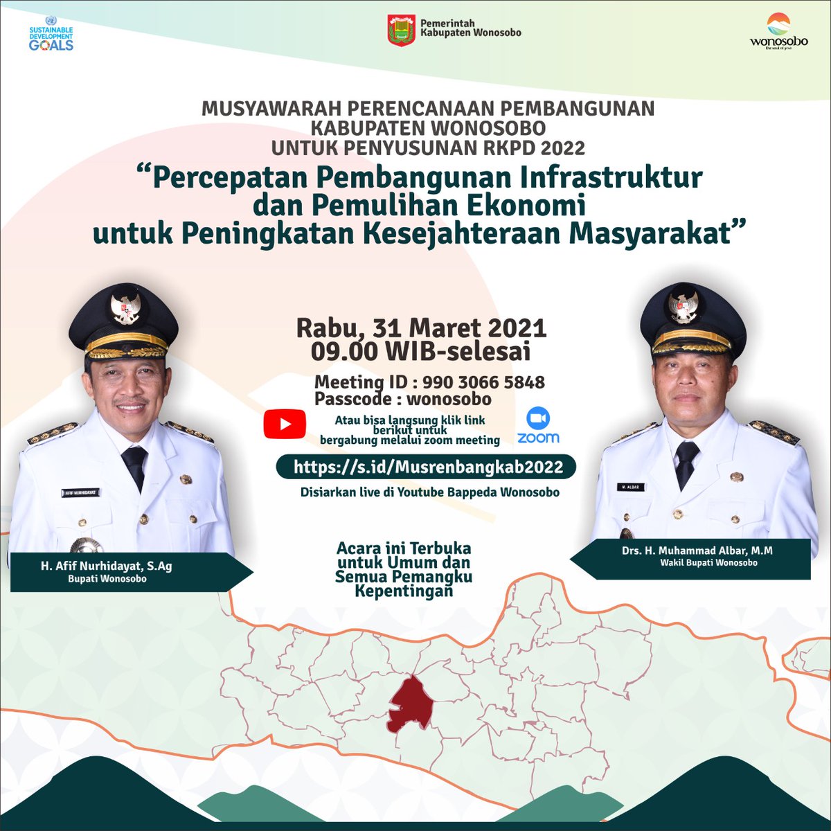 bappedawonosobo's tweet photo. Mari ikuti MUSYAWARAH PERENCANAAN PEMBANGUNAN KABUPATEN WONOSOBO UNTUK RKPD 2022. 

Rabu, 31 Maret 2021
Pukul 09.00-selesai

Bagaimana proses perencanaan-pembangunan untuk tahun depan?  Gabung Yuk disini https://t.co/6wCGr5pGWZ