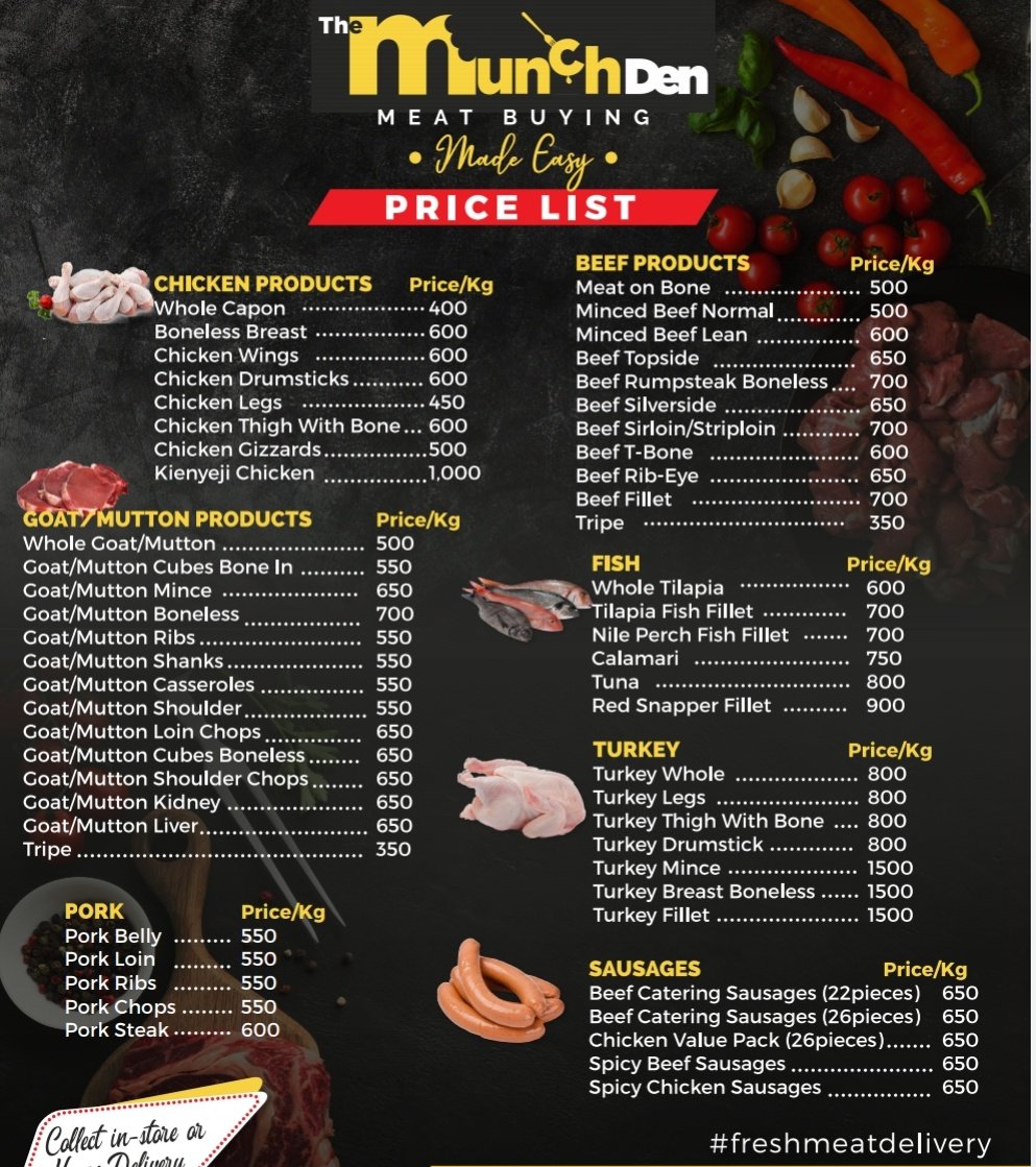 MunchDen's tweet photo. #Chicken, #Pork #Beef #Mutton...oh so tasty!
Tag a fellow #meat lover below!
#farmfreshmeat at the right price ☺️
To order please call 0711968496 https://t.co/aLAVo9VDy2