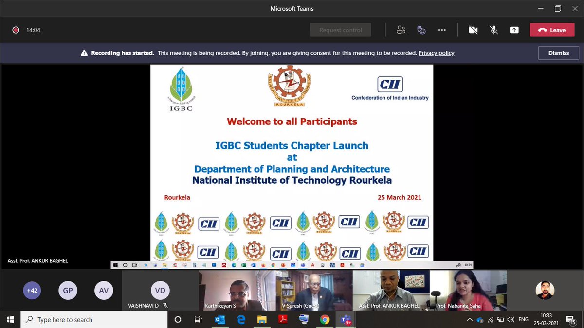 IGBConline's tweet photo. Launch of IGBC's 274th Student Chapter held virtually at @nitrourkela (Department of Planning & Architecture) on 25 March 2021.
#NITRourkela #IGBCStudentChapter #Architecture #Planning #GreenBuildings #EducationProgramme #Sustainability #Ecology #Technology https://t.co/wYRurAX6PT