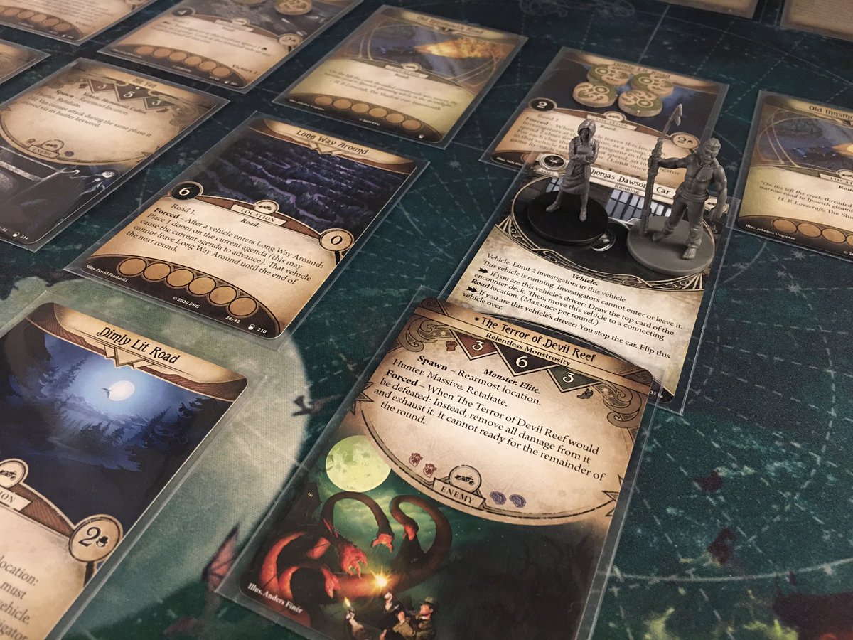 Nathan_Adam's tweet photo. Embarked on a high speed chase in #HorrorInHighGear after I had to take a few days off from #TheInnsmouthConspiracy due to my basement partially flooding after completing the #DevilReef scenario! Talk about an “immersive” experience! Get it?!
#ArkhamHorrorLCG
#FFGPlayAndShare https://t.co/4SQnDBIWtl