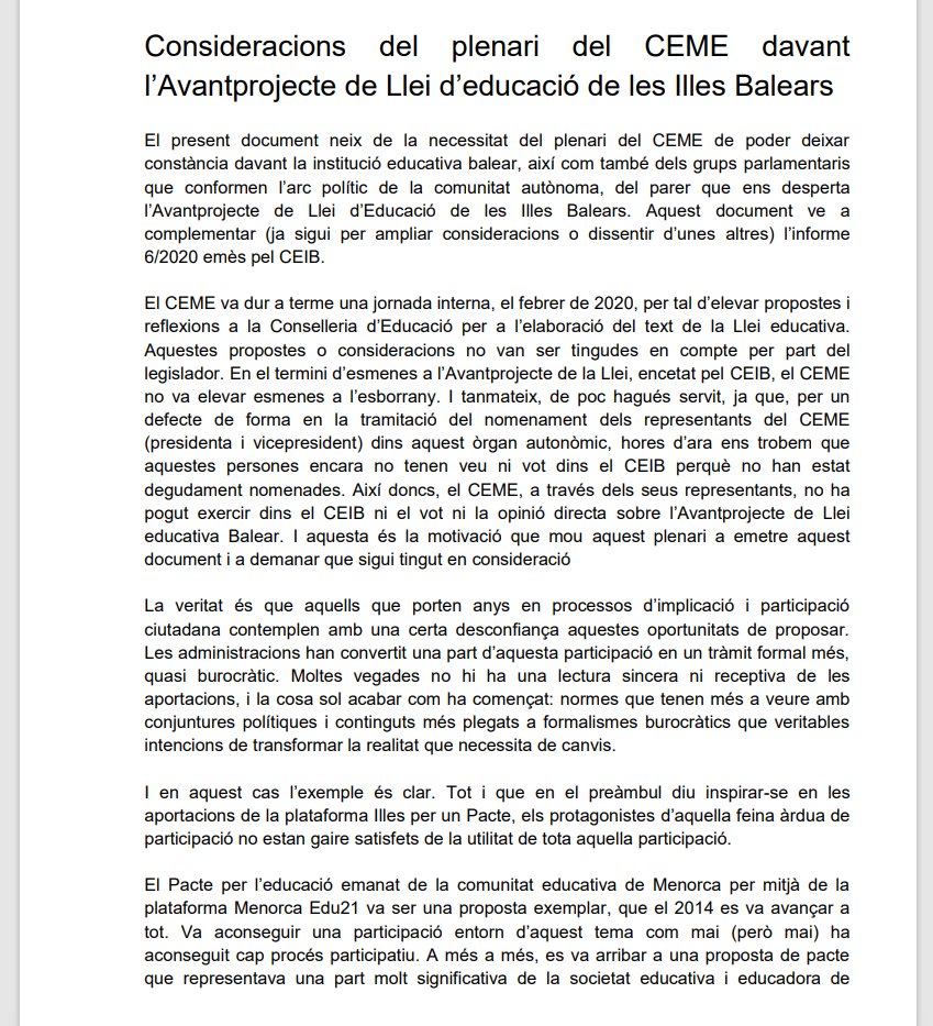 CEscolarMenorca's tweet photo. El CEME recull el parer sobre l’Avantprojecte de Llei d’Educació de les Illes Balears, amb l'objectiu de comunicar-ho a Conselleria d'Educació i als diferents grups polítics de la comunitat autònoma per al seu debat parlamentari. Per consultar el document:
https://t.co/nrNZnE4hNI https://t.co/7CtyXxTylU